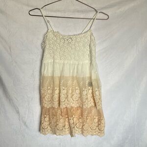 Ivory to Beige Lace Tiered Spaghetti Strap Dress NEW POL